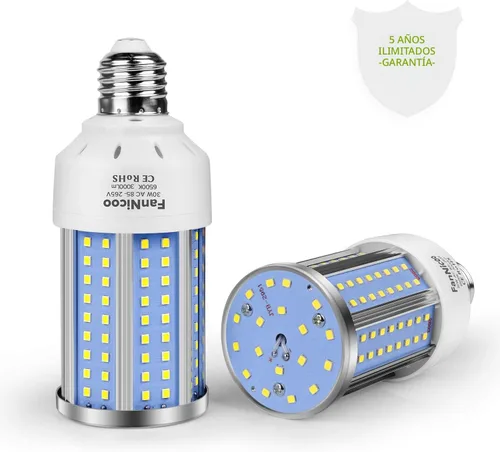 Miniatura 5 de Paquete de 2 bombillas LED de maíz equivalentes a 200W, 3000 lúmenes, 6500K luz blanca fría diurna, 30W, lámpara LED de maíz E26/E27, base mediana