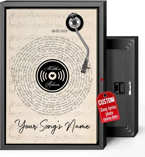 Miniatura 33 de H-DEWALL Regalos para marido de parte de la esposa, letras de canciones personalizadas con marco, discos de vinilo retro, decoración de pared