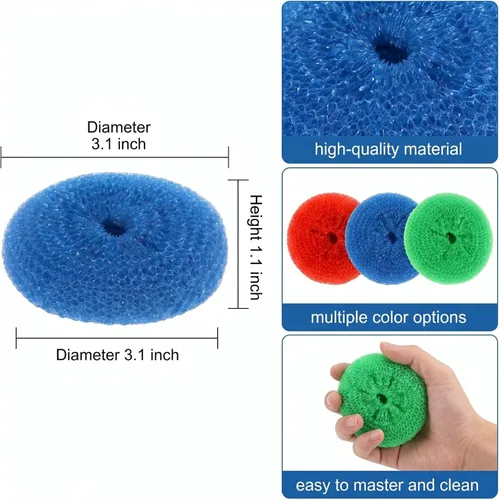 Miniatura 2 de Blulu Estropajos de plástico para platos, 15 unidades, almohadilla redonda de nailon, almohadillas de malla antiarañazos (colores arcoíris)