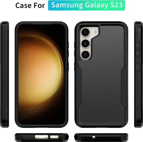 Miniatura 2 de Funda para Samsung Galaxy S23 con protector de pantalla HD, doble capa de grado militar probada contra caídas, resistente, a prueba de golpes, Negro