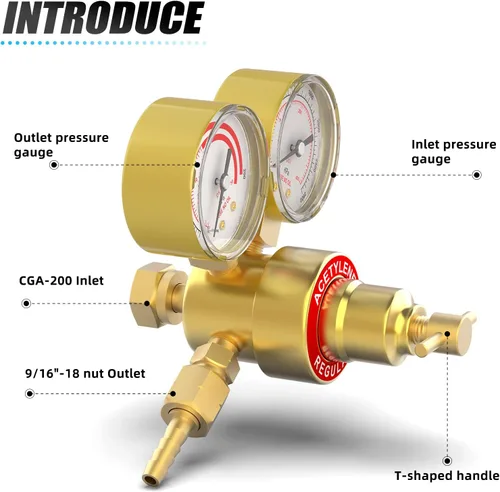 Miniatura 5 de MEANLIN MEASURE Regulador de acetileno Medidores de gas de soldadura CGA 200 Regulador de antorcha de corte, salida 0-200PSI Entrada 0-400PSI
