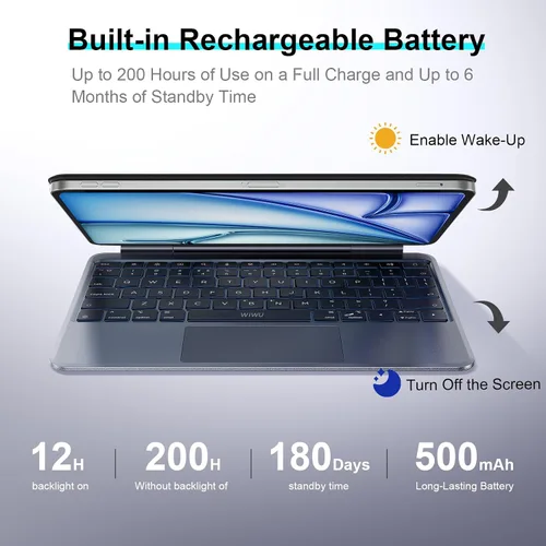 Miniatura 9 de WIWU Funda para iPad con teclado Air de 11 pulgadas (M4 2026/M3 2025/M2 2024), teclado iPad Pro de 11 pulgadas con trackpad fácil de instalar