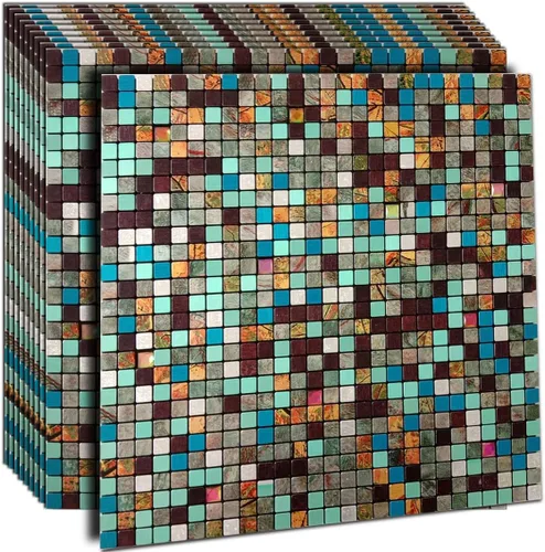 Miniatura 8 de XUANINY Azulejos de protección contra salpicaduras para cocina, baño, chimenea, mosaico de aluminio metálico autoadhesivo (11.81 x 11.81 pulgadas)
