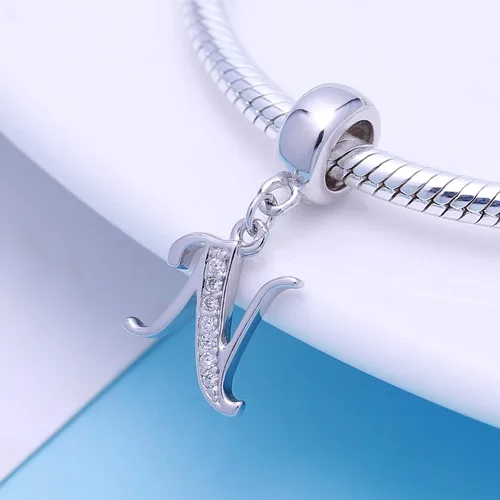 Miniatura 63 de ABUN Abalorio de plata de ley 925 con letra A a la Z, espaciador de inicial, con circonita cúbica transparete colgante, auténtica, para pulseras