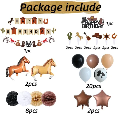 Miniatura 2 de Decoraciones de fiesta de cumpleaños de vaquero occidental, suministros de fiesta temática retro de caballo rodeo vaquero para niños, incluye
