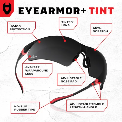 Miniatura 2 de NoCry Gafas de sol de seguridad para el trabajo y los deportes con lentes envolventes tintadas verdes resistentes a los arañazos y agarres Negro &