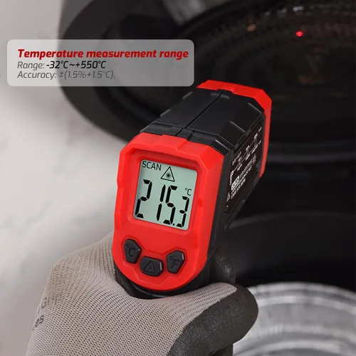 Miniatura 4 de MUFASHA Termómetro infrarrojo pistola de temperatura láser termómetro de alta temperatura con pantalla LCD pirómetro industrial sin contacto 2-Rojo