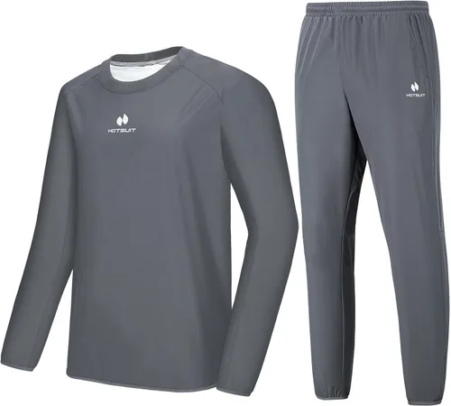 Miniatura 9 de HOTSUIT Traje de sauna para hombre, traje de sudor, chaqueta de entrenamiento duradera para gimnasio B. Chaqueta gris solamente