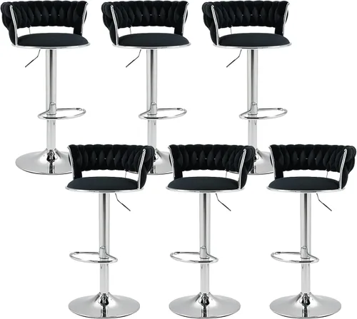 Miniatura 8 de Juego de 2 taburetes de bar giratorios de terciopelo, modernos taburetes de bar ajustables con respaldo tejido, taburete de bar de altura