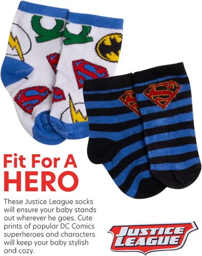 Miniatura 3 de DC Comics Calcetines para bebés niños y niñas, paquete de 12 calcetines de Batman, Wonder Woman, Superman, Liga de la Justicia, Super Girl (0-24M)
