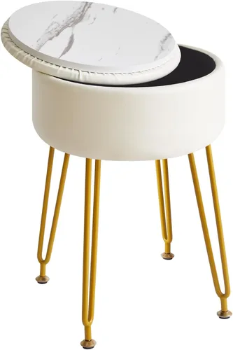 Miniatura 17 de IBUYKE Reposapiés Otomano Redondo de Terciopelo, Taburete de Tocador de Maquillaje Mesa Auxiliar, Asiento de Mesa de Tocador de Terciopelo, Taburete