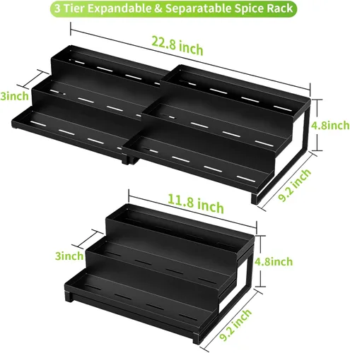Miniatura 3 de RCHYFEED Organizador de especias para gabinete, juego de 2 estantes de metal de 3 niveles para especias de 11.8 a 22.8 pulgadas, elevadores