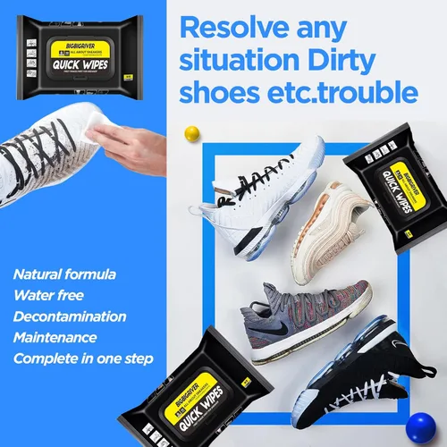 Miniatura 4 de Toallitas para zapatos, paquete de 2, 60 unidades, toallitas limpiadoras rápidas de viaje, portátil, elimina la suciedad, las manchas