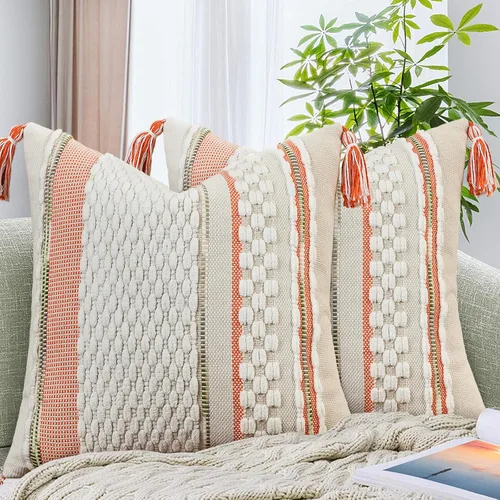 Miniatura 37 de AmHoo - Fundas de almohada de 18 x 18 pulgadas con borlas, fundas de almohada decorativas tejidas con textura de chenilla estilo boho para sofá