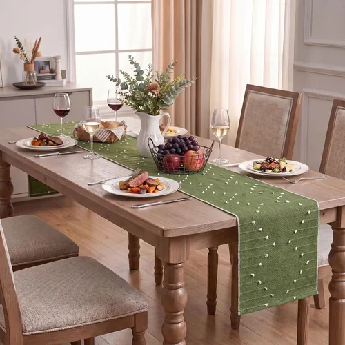 Miniatura 6 de Artoid Mode Camino de mesa tejido de algodón rústico verde militar, decoración de mesa de comedor para decoración de fiesta del hogar, 12 x 36