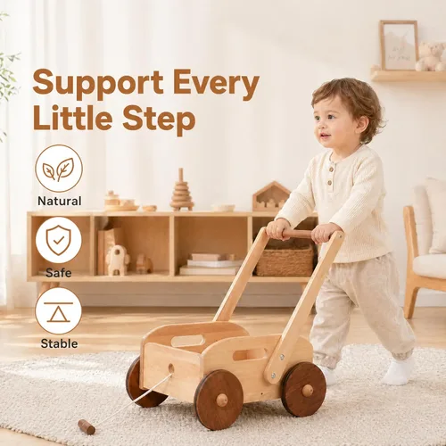 Miniatura 8 de Woodtoe Andador de madera para bebés, caminante de empuje para bebés de velocidad ajustable, juguetes Montessori para bebés que aprenden a caminar