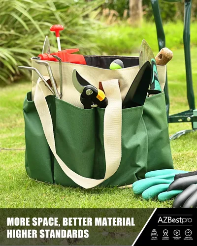 Miniatura 3 de AZBESTPRO Taburete de jardín y rodillera, banco de jardinería plegable con bolsa de herramientas, EVA y guantes de jardín, rodillero de jardín