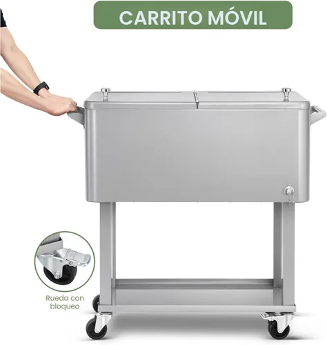 Miniatura 4 de Carrito de hielera rodante de 80 cuartos de galón, carro enfriador para patio, bar de bebidas para fiestas en el patio trasero, con soporte