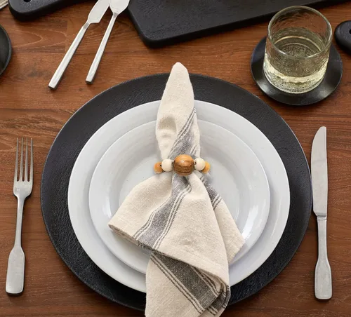 Miniatura 6 de Juego de 6 servilleteros de madera con cuentas de madera Servilleteros de madera rústica para decoración de mesa, hecho a mano, servilleta LEBEJUA