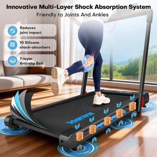 Miniatura 7 de Cinta de correr con altavoz, caminadora plegable 6 en 1 de 7.5 MPH para el hogar con aplicación compatible, almohadilla para caminar con 10%