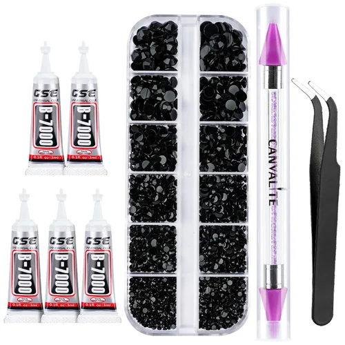 Miniatura 23 de Canvalite 5000 diamantes de imitación de resina para manualidades con pegamento de joyería B7000 de 0.3 fl oz, 1 caja de cristales de diamante