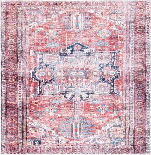 Miniatura 11 de SAFAVIEH Alfombra lavable Serapi Collection – 3 pies 3 pulgadas x 5 pies, azul marino y rojo, antideslizante y fácil de limpiar, ideal