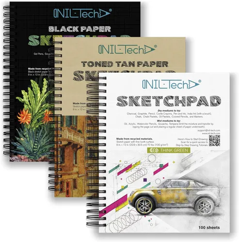 Miniatura 10 de Bloc de bocetos de papel blanco de alta calidad, 9 x 12 pulgadas, 100 hojas (68 libras/3.53 oz/m²), cuaderno de bocetos con espiral para marcadores