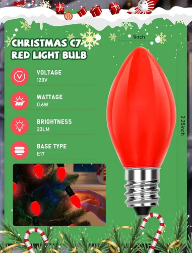 Miniatura 2 de C7 Bombillas LED de repuesto de luces de Navidad, paquete de 25 bombillas rojas de luz nocturna para luces de cadena de luces al aire libre