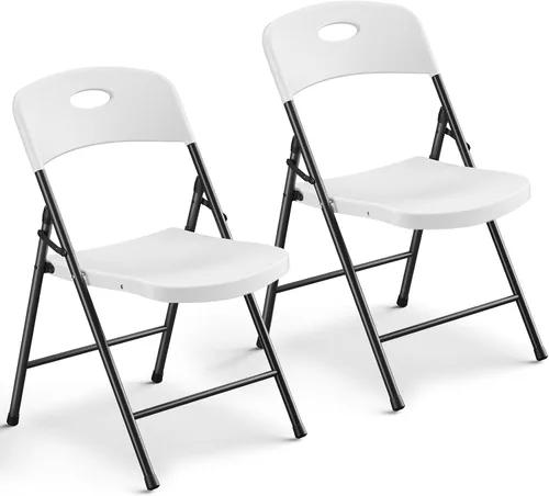 Miniatura 11 de Paquete de 2 sillas plegables, sillas plegables de metal resistente de plástico para exteriores e interiores, portátiles de capacidad de 350 libras