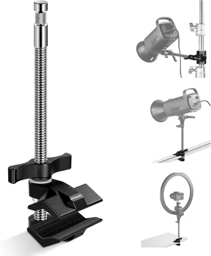 Miniatura 10 de NEEWER Empuñadura de mandíbula de extremo de 2 pulgadas con perno de 5/8 pulgadas, abrazadera de agarre de tubo de extremo de eje de acero