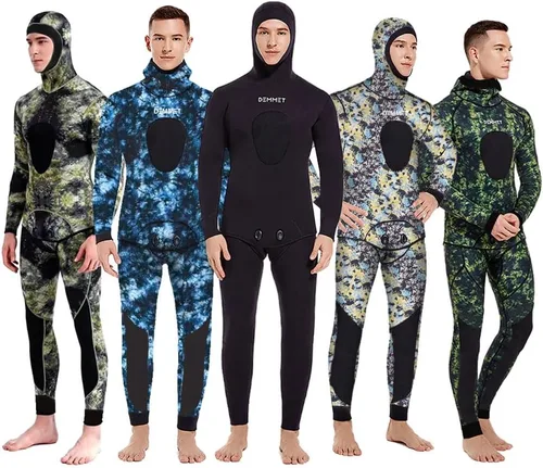 Traje de neopreno de pesca submarina de 0.118 pulgadas con capucha, 2 piezas de manga larga de camuflaje, traje de buceo con almohadilla para el