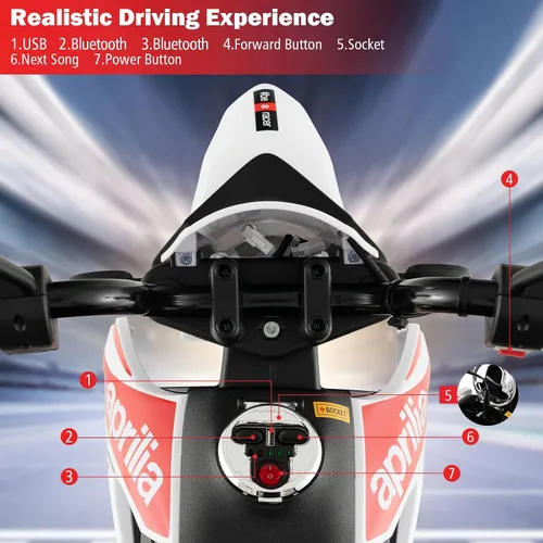 Miniatura 4 de INFANS Motocicleta para niños de 12 V, con licencia Aprilia RX125, motocicleta de montar para niños pequeños con ruedas de entrenamiento, suspensión
