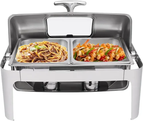 Miniatura 16 de Calentador de alimentos de acero inoxidable, juego de platos de bufé rectangular, estufa de buffet, juego de calentador de bufé para uso doméstico