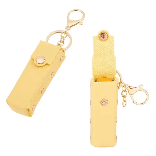 Miniatura 7 de WADORN 2 soportes para llavero Chapstick, 6 pulgadas, piel sintética, organizador de lápiz labial con llavero, Blanco
