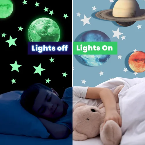 Miniatura 7 de Brilla en la oscuridad planetas sistema Solar pegatinas de pared sol tierra y así sucesivamente Glowing planetas adhesivos peel Stick 9 techo