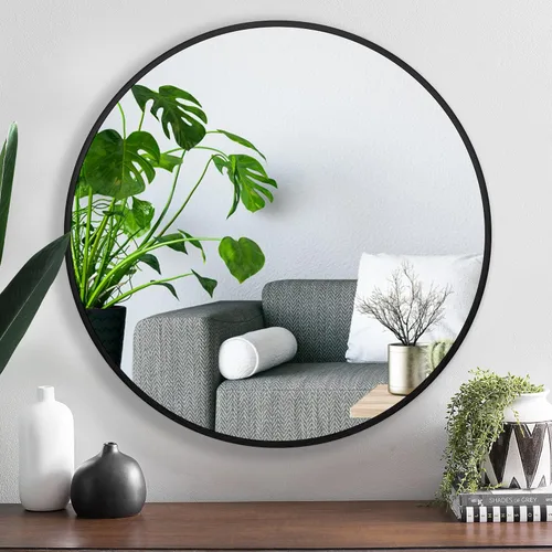 Miniatura 11 de Espejo redondo de vidrio templado plateado de 30 pulgadas, espejo de baño, espejo de tocador con marco de metal, espejo de pared circular para baño
