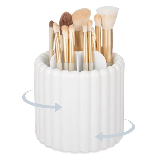 Anyoifax Organizador de brochas de maquillaje giratorio 360 grados con 7 ranuras, organizador de brochas de maquillaje extraíble, soporte giratorio