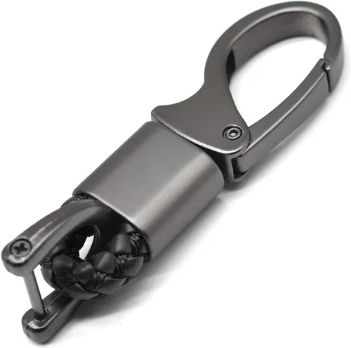 Llavero de cuero para automóvil con anillo en D para hombres y mujeres, 1 paquete negro, giratorio de 360 grados, con destornillador
