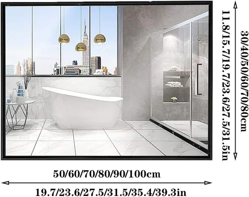 Miniatura 6 de Y&J Espejo de baño, espejo de pared rectangular, espejo con marco de metal, colgante de pared horizontal o vertical, para dormitorio, sala de estar