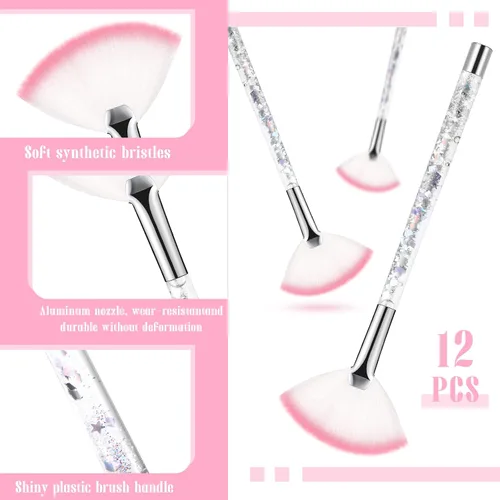 Miniatura 3 de Nuenen 12 cepillos faciales suaves para abanicos, aplicadores de ácido para barro, crema, rubor, maquillaje, cáscara, glicólico, multiuso, Plateado