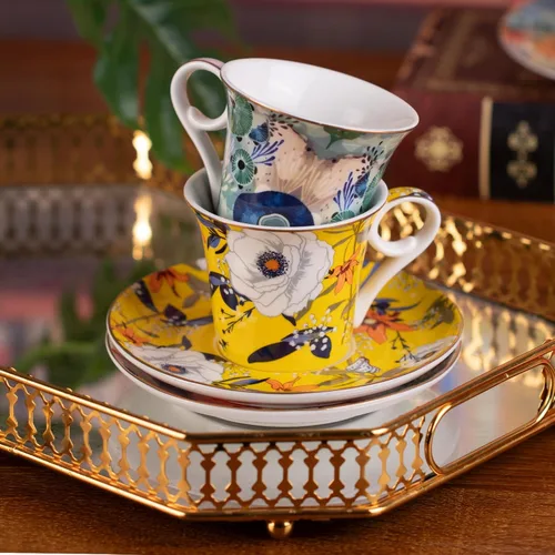 Miniatura 4 de KAMMAK - Juego de 2 tazas de té y platillos, tazas de café de porcelana reforzadas, tazas de expreso apilables de 5.7 onzas, demitasses de cerámica