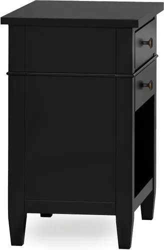 Miniatura 7 de SIMPLIHOME Carlton - Mesita de noche de madera maciza de 24 pulgadas de ancho, color negro, mesa auxiliar o auxiliar contemporánea con 2 cajones