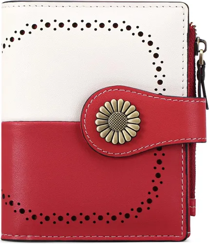 Miniatura 6 de SENDEFN Carteras pequeñas para mujer, con bloqueo RFID, de cuero, plegable, tarjetero con ventana de identificación, 5-rojo y blanco, Cartera