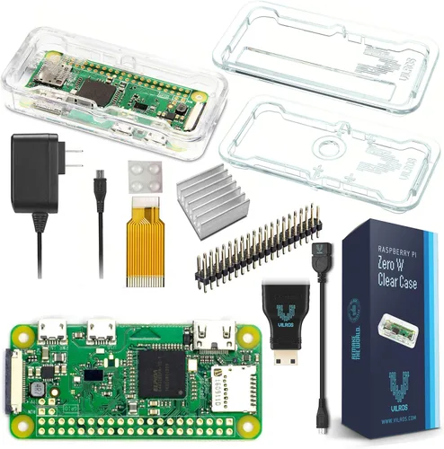 Raspberry Pi Zero W Basic Starter Kit - Incluye placa Pi Zero W, fuente de alimentación y estuche multiusos (caja de plástico transparente)