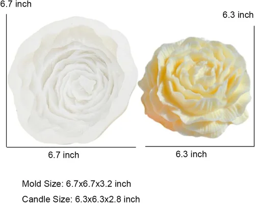 Miniatura 3 de Paquete de 2 moldes de silicona de peonía de 3.5 pulgadas y 6.7 pulgadas, molde de vela de flores de gran tamaño, cera de soja de jabón, accesorio
