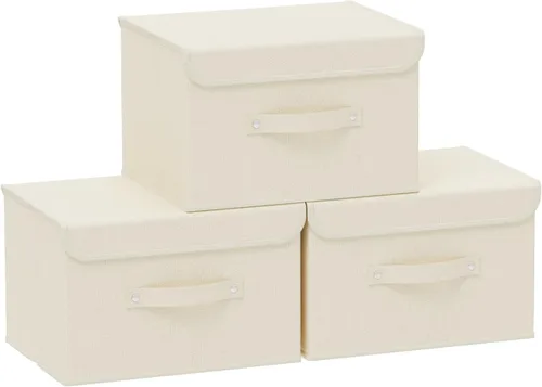 Miniatura 28 de Cajas de almacenamiento, contenedores de almacenamiento plegables con tapas, cestas de almacenamiento de tela de algodón y lino con asa