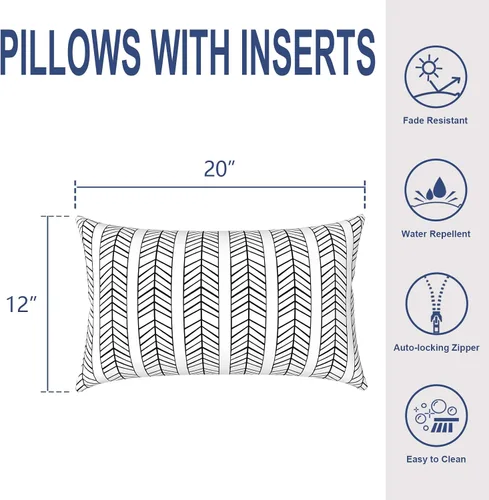 Miniatura 725 de Juego de 2 almohadas para exteriores de 16 x 16 pulgadas, repelentes al agua con interiores, para muebles de patio, hogar, jardín, geometría bohemia