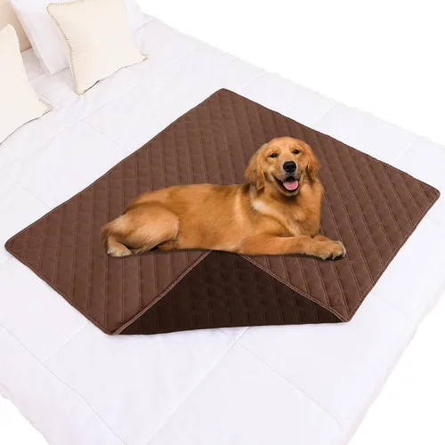 Miniatura 36 de Smiry Funda impermeable para cama de mascota, suave y lavable, para muebles, cama, sofá, reversible, a cuadros (30 x 53 pulgadas, color beige/beige)