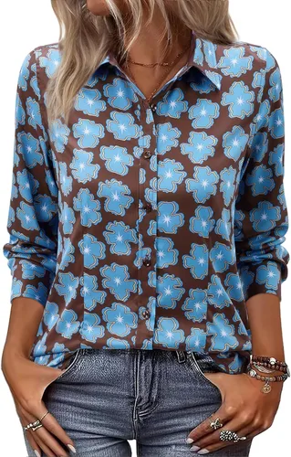 Miniatura 12 de siliteelon Camisas de vestir con botones para mujer, camisas de vestir de manga larga, algodón de corte clásico