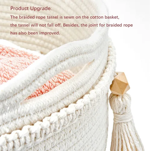 Miniatura 4 de Mkono Cesta Decorativa de Cuerda de Algodón de Macramé Boho Linda Tejida con Borlas Contenedores de Almacenamiento para Armario Organizador